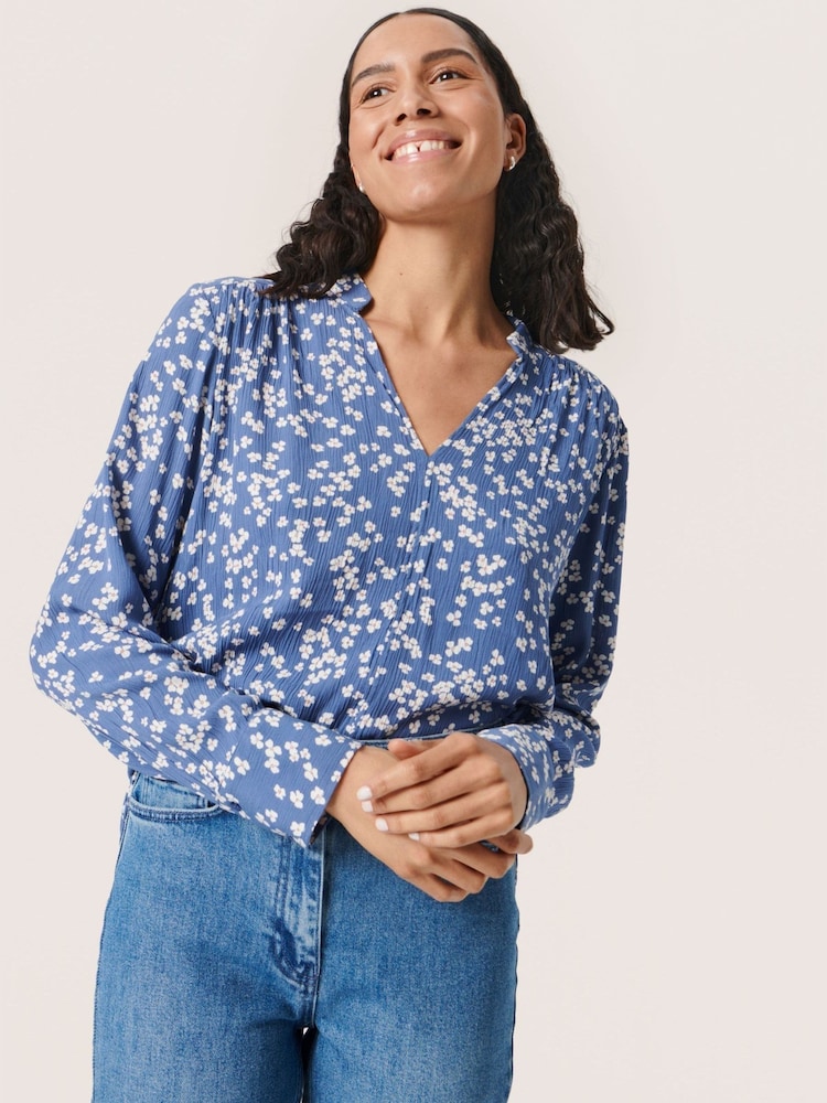 Soaked in Luxury Blue Zaya V-Neck Long Sleeve Blouse - Image 1 of 6