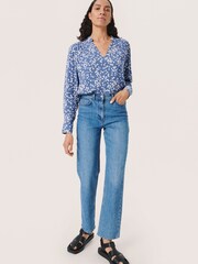 Soaked in Luxury Blue Zaya V-Neck Long Sleeve Blouse - Image 3 of 6