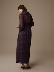 Laura Ashley Navy Cottam Cornflower Chiffon Midaxi Shirt Dress - Image 2 of 7