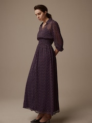 Laura Ashley Navy Cottam Cornflower Chiffon Midaxi Shirt Dress - Image 3 of 7