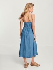 Mid Blue Button Through Midi Summer Dress - Image 3 of 6