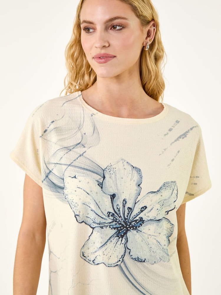 Roman Natural Floral Print Embellished T-Shirt - Image 1 of 5 Roman Natural Floral Print Embellished T-Shirt - Image 1 of 5