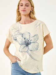 Roman Natural Floral Print Embellished T-Shirt - Image 4 of 5