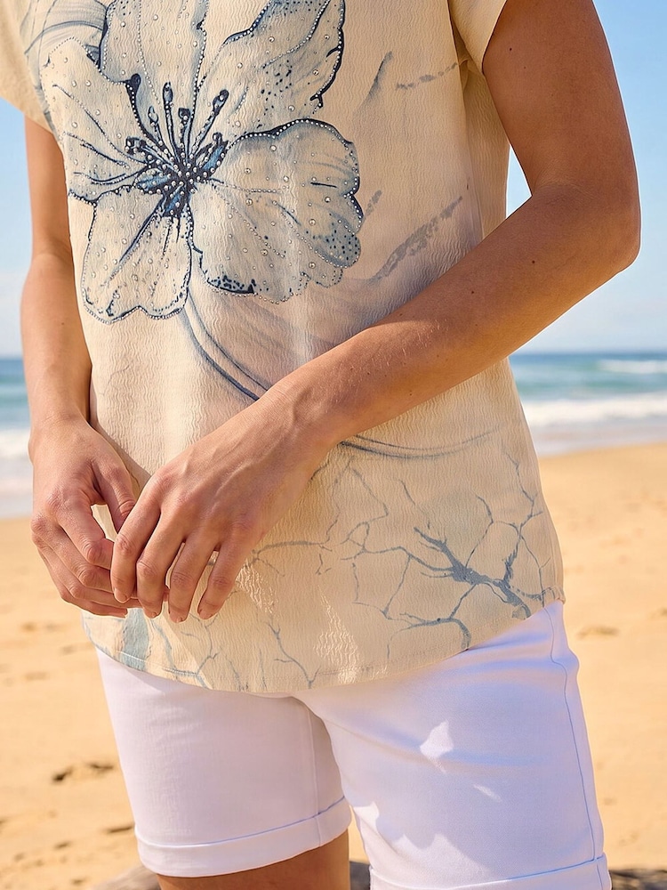 Roman Natural Floral Print Embellished T-Shirt - Image 4 of 4 Roman Natural Floral Print Embellished T-Shirt - Image 4 of 4