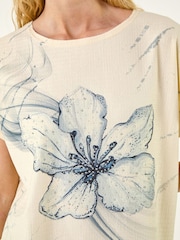 Roman Natural Floral Print Embellished T-Shirt - Image 5 of 5
