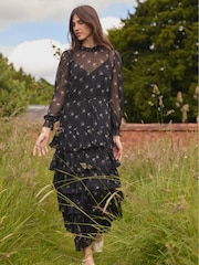 Laura Ashley Black Chiffon Tiered Maxi Dress - Image 1 of 14