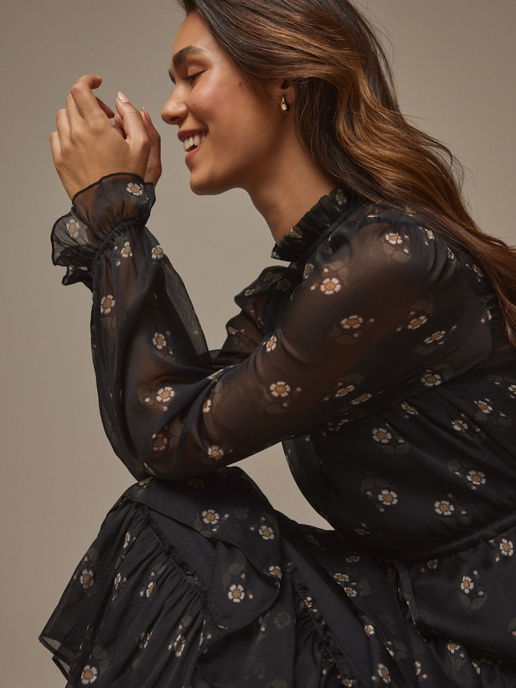 laura ashley black chiffon ruffle dress Buy Laura Ashley Black Chiffon Tiered Maxi Dress from the Next UK online  shop