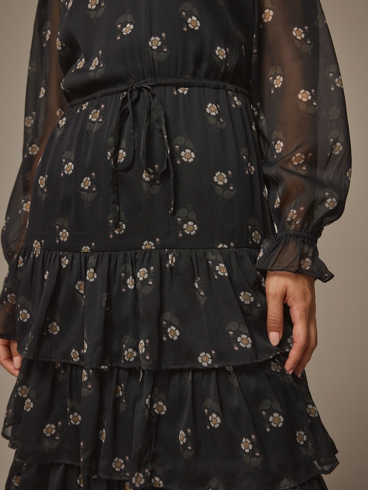 Laura Ashley Black Chiffon Tiered Maxi Dress - Image 14 of 14
