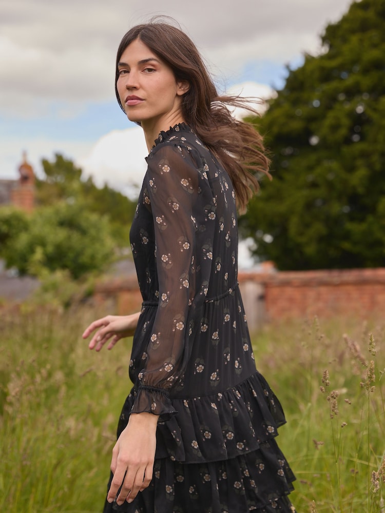 Laura Ashley Black Chiffon Tiered Maxi Dress - Image 2 of 14