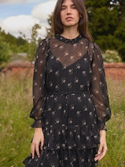 Laura Ashley Black Chiffon Tiered Maxi Dress - Image 4 of 14