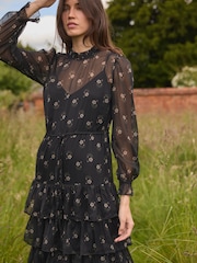 Laura Ashley Black Chiffon Tiered Maxi Dress - Image 5 of 14