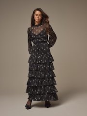 Laura Ashley Black Chiffon Tiered Maxi Dress - Image 7 of 14