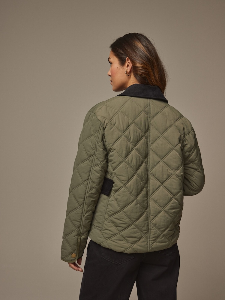 Laura Ashley Khaki Green Quilted Jacket with Cord Trims - Image 2 of 11 Laura Ashley Khaki Green Quilted Jacket with Cord Trims - Image 2 of 11