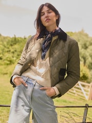 Laura Ashley Khaki Green Quilted Jacket with Cord Trims - Image 3 of 11
