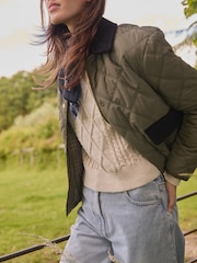 Laura Ashley Khaki Green Quilted Jacket with Cord Trims - Image 8 of 11