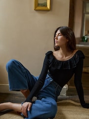 Laura Ashley Black Frill Knit Rib Top - Image 1 of 7