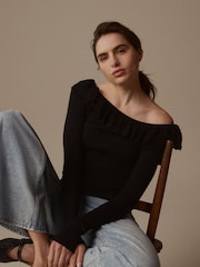Laura Ashley Black Frill Knit Rib Top - Image 4 of 7