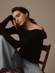 Laura Ashley Black Frill Knit Rib Top - Image 5 of 7