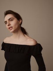 Laura Ashley Black Frill Knit Rib Top - Image 6 of 7