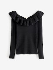 Laura Ashley Black Frill Knit Rib Top - Image 7 of 7