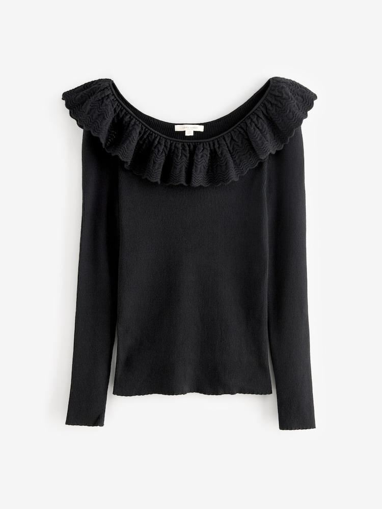 Laura Ashley Black Frill Knit Rib Top - Image 7 of 7