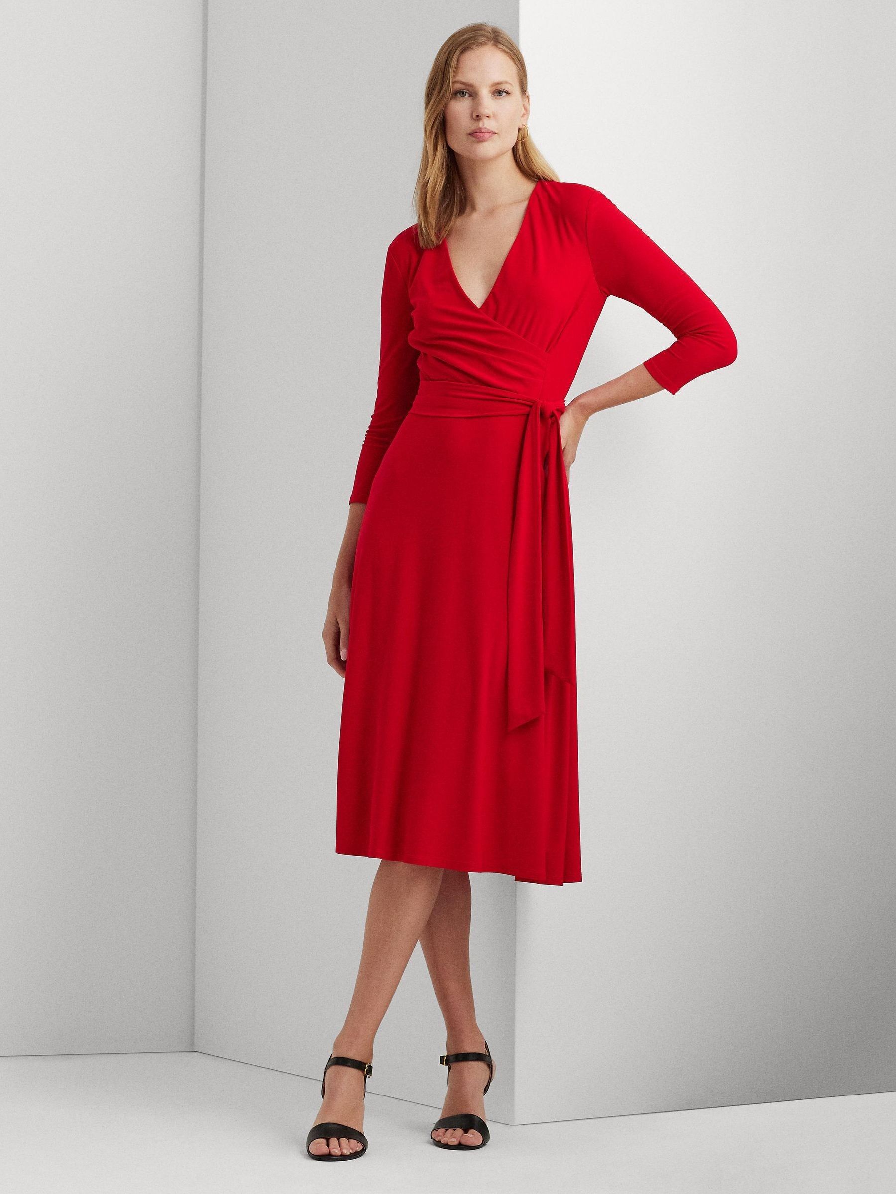 Buy Lauren Ralph Lauren Red Carlyna Surplice Jersey Dress from Next Germany