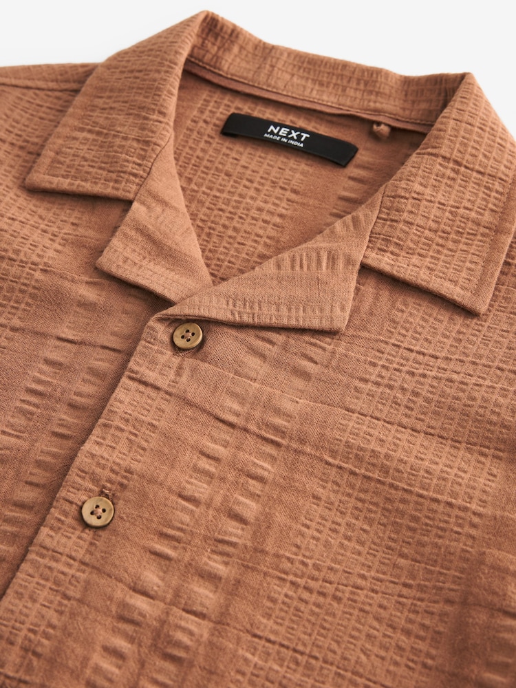 Rust Brown Short Sleeves Textured Shirt (3-16yrs) - Image 1 of 3