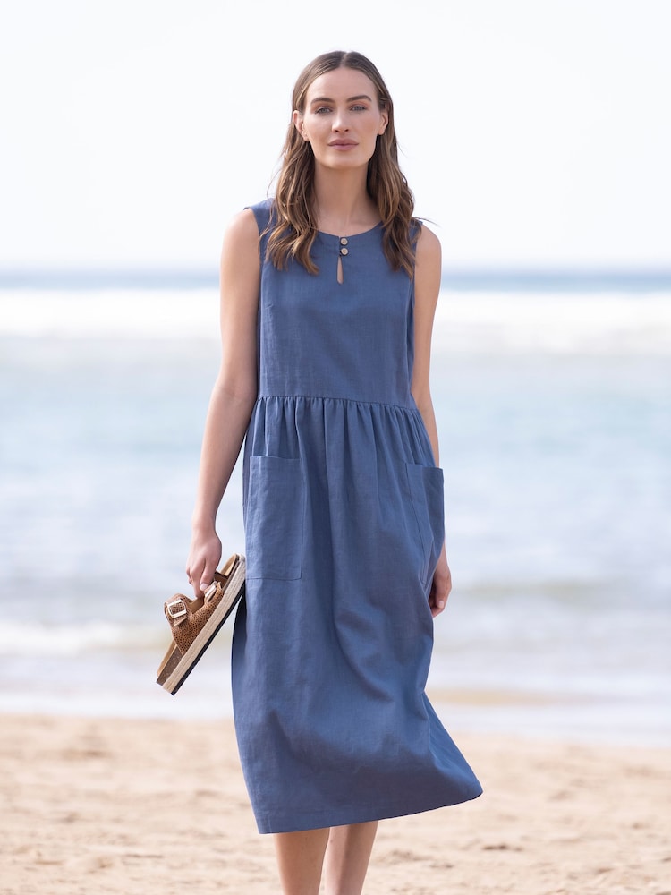 Celtic & Co. Blue Button Detail Midi Dress - Image 1 of 2