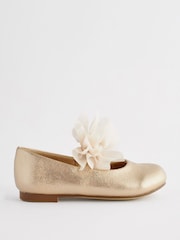 Gold Wide Fit (G) Mary Jane Flower Girl Bow Occasion Shoes - Image 2 of 6