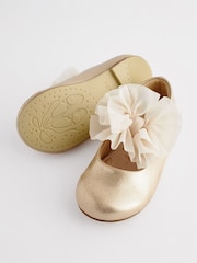 Gold Wide Fit (G) Mary Jane Flower Girl Bow Occasion Shoes - Image 3 of 6