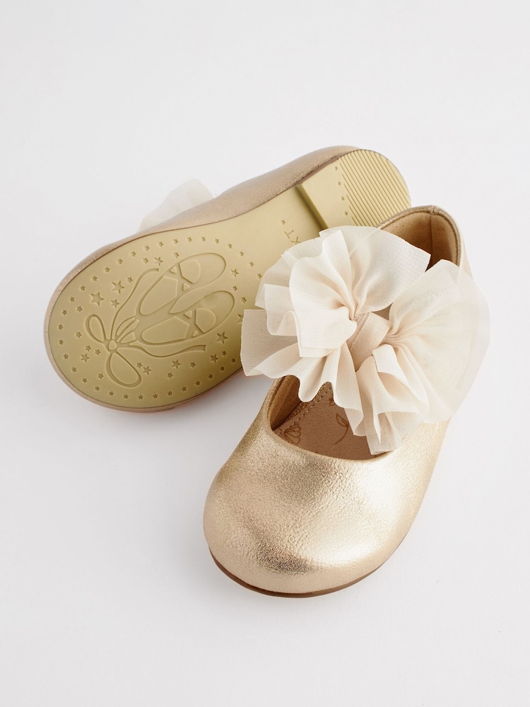 Gold Wide Fit (G) Mary Jane Flower Girl Bow Occasion Shoes - Image 3 of 6