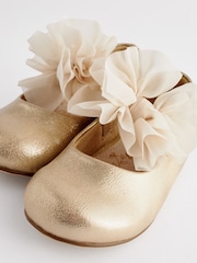 Gold Wide Fit (G) Mary Jane Flower Girl Bow Occasion Shoes - Image 4 of 6