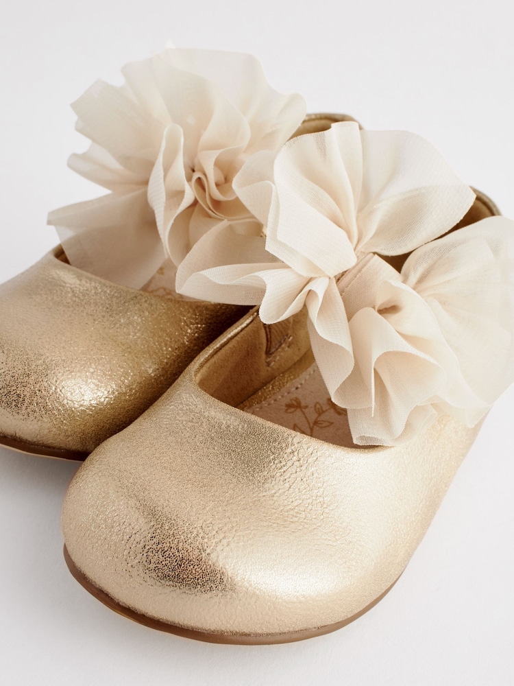 Gold Wide Fit (G) Mary Jane Flower Girl Bow Occasion Shoes - Image 4 of 6
