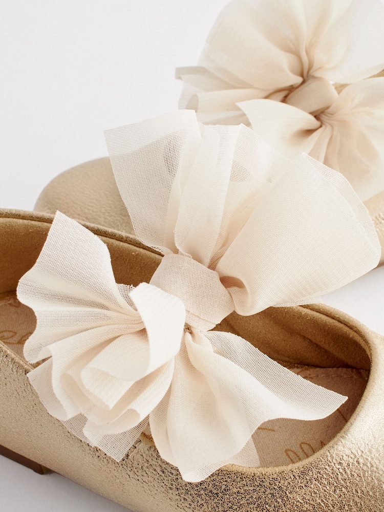 Gold Wide Fit (G) Mary Jane Flower Girl Bow Occasion Shoes - Image 5 of 6