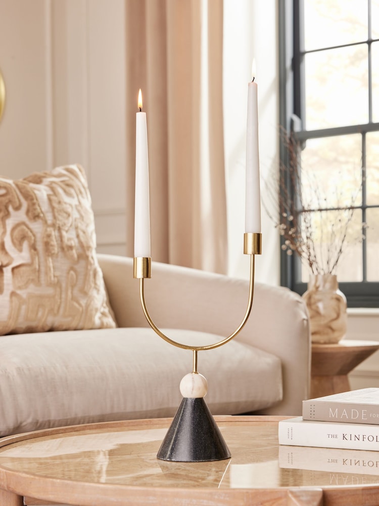Gold Marble And Metal Taper Candle Holder - Image 1 of 6 Gold Marble And Metal Taper Candle Holder - Image 1 of 6