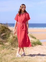 Celtic & Co. Red Linen Button Through Dress - Image 1 of 7
