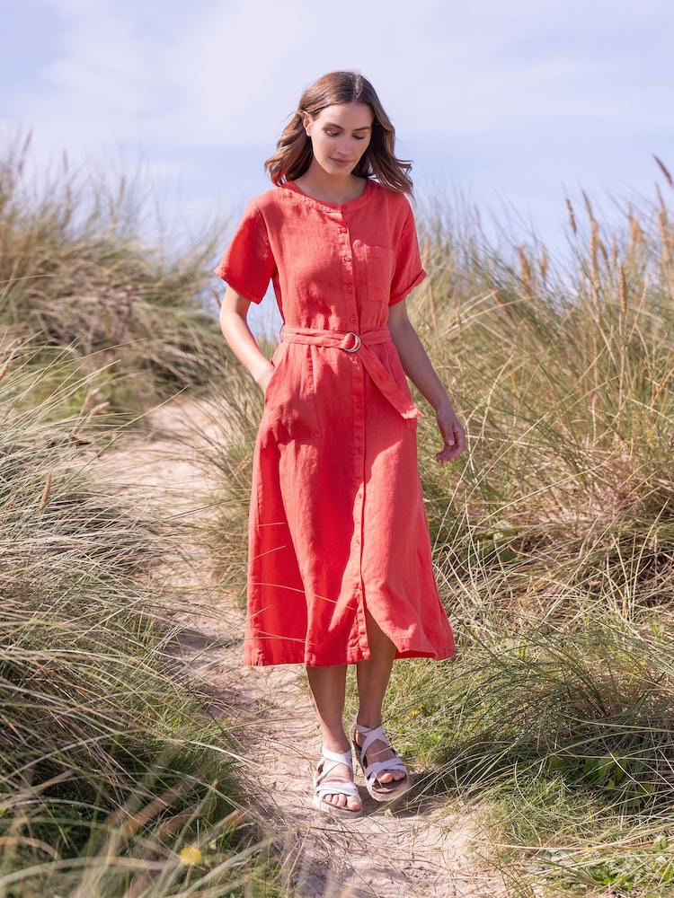 Celtic & Co. Red Linen Button Through Dress - Image 2 of 7