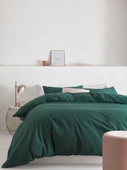 Green Dark Cotton Rich Plain Duvet Cover and Pillowcase Set - Image 1 of 4