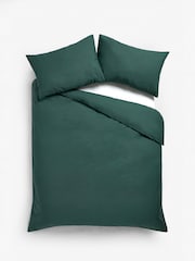 Green Dark Cotton Rich Plain Duvet Cover and Pillowcase Set - Image 2 of 4