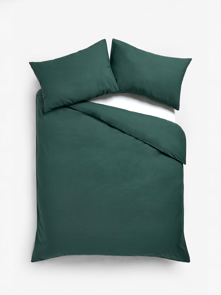 Green Dark Cotton Rich Plain Duvet Cover and Pillowcase Set - Image 2 of 4