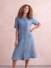 Celtic & Co. Blue Linen Button Through Midi Dress - Image 2 of 3