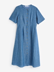 Celtic & Co. Blue Linen Button Through Midi Dress - Image 3 of 3