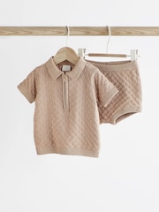 Mink Brown Knitted Top and Short Baby Set (0mths-2yrs) - Image 1 of 7