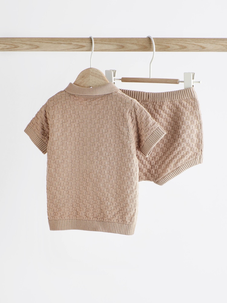 Mink Brown Knitted Top and Short Baby Set (0mths-2yrs) - Image 2 of 7