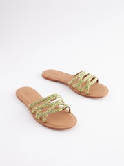 Lime Green Forever Comfort® Raffia Jewelled Mules - Image 1 of 5