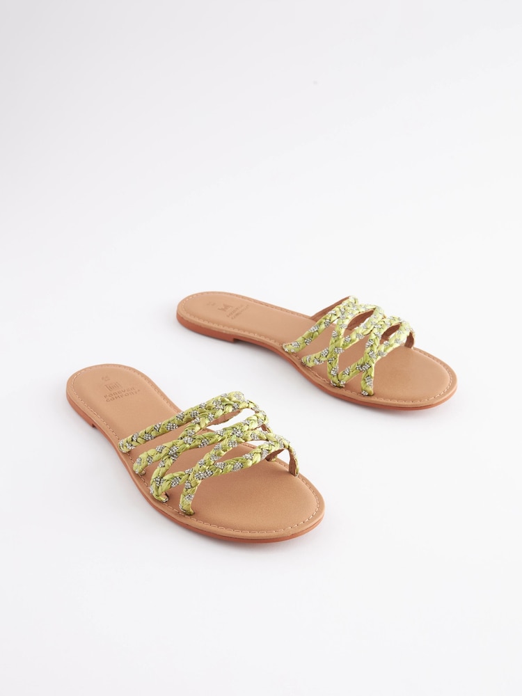 Lime Green Forever Comfort® Raffia Jewelled Mules - Image 1 of 5