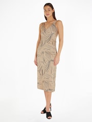 Calvin Klein Natural Surface Print Slip Dress - Image 1 of 6