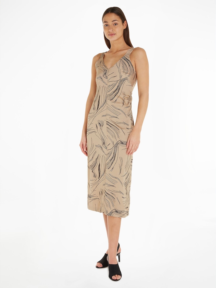 Calvin Klein Natural Surface Print Slip Dress - Image 1 of 6