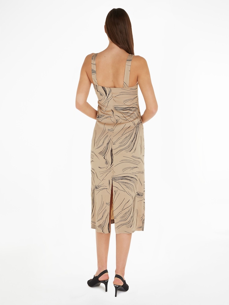 Calvin Klein Natural Surface Print Slip Dress - Image 2 of 6 Calvin Klein Natural Surface Print Slip Dress - Image 2 of 6