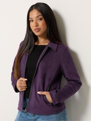 M&Co Purple Petite Faux Suede Bomber Jacket - Image 1 of 6